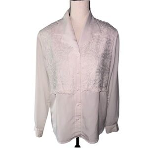Jordan Vintage Lace Embroidered Button Down Blouse Size Medium